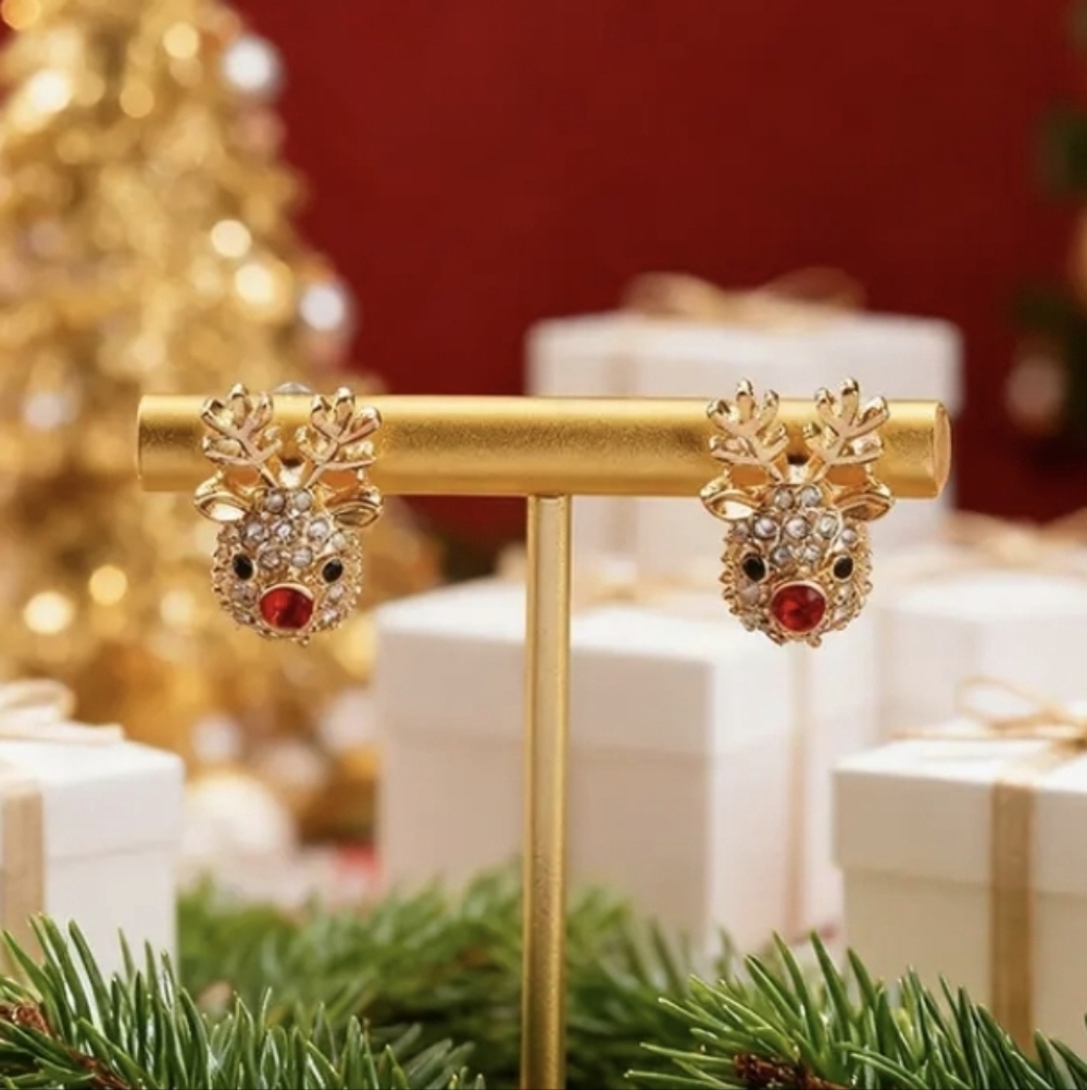 Reindeer Rhinestone Earrings - Picture 8 of 10